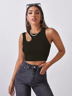 Ribbed One-Shoulder Cutout Crop Top