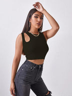 Ribbed One-Shoulder Cutout Crop Top