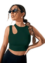 Ribbed One-Shoulder Cutout Crop Top
