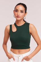 Ribbed One-Shoulder Cutout Crop Top