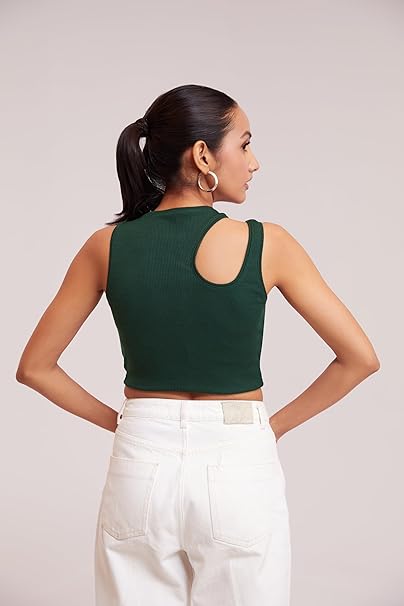 Ribbed One-Shoulder Cutout Crop Top