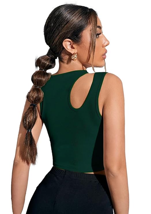 Ribbed One-Shoulder Cutout Crop Top
