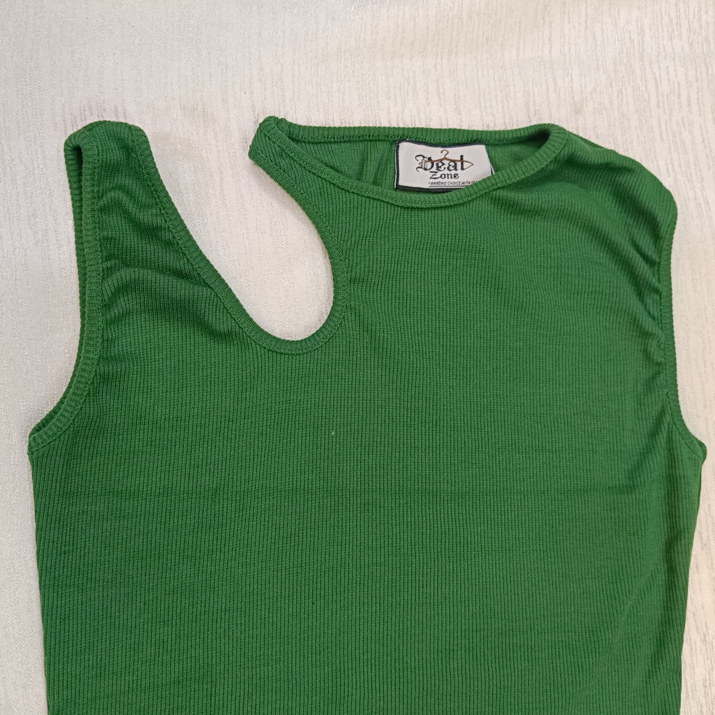 Ribbed One-Shoulder Cutout Crop Top