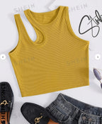 Ribbed One-Shoulder Cutout Crop Top