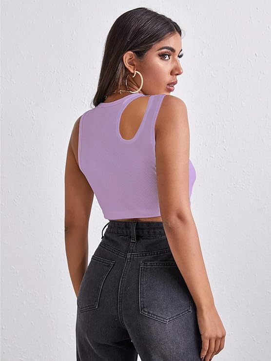 Ribbed One-Shoulder Cutout Crop Top