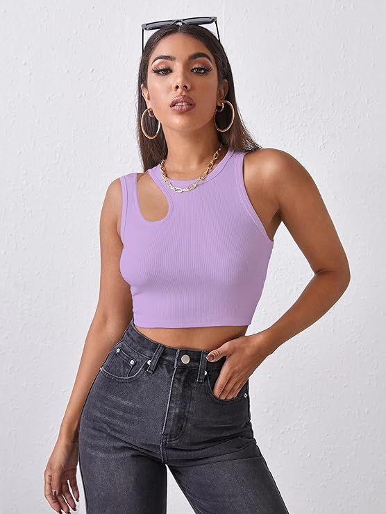 Ribbed One-Shoulder Cutout Crop Top