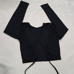 Backless Crisscross Long Sleeve Crop Top for Women – Elegant, Bold & Trendsetting Style