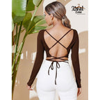 Backless Crisscross Long Sleeve Crop Top for Women – Elegant, Bold & Trendsetting Style
