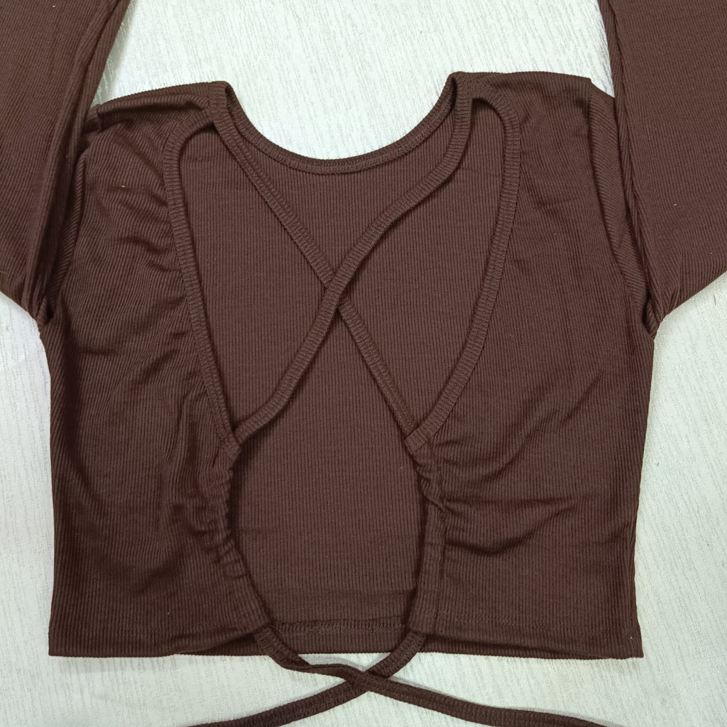 Backless Crisscross Long Sleeve Crop Top for Women – Elegant, Bold & Trendsetting Style