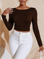 Backless Crisscross Long Sleeve Crop Top for Women – Elegant, Bold & Trendsetting Style