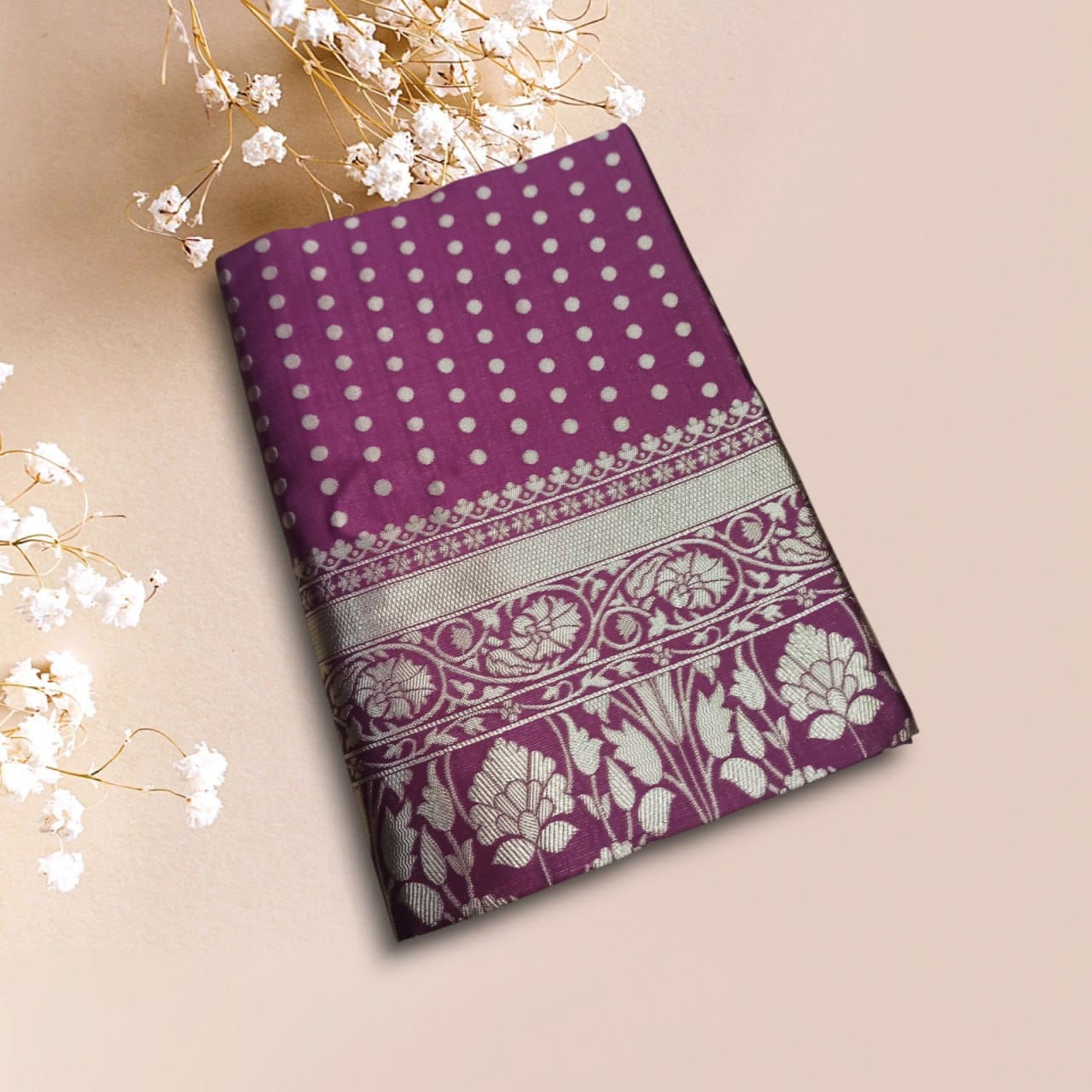 Soft Lichi Silk Saree with Rich Pallu and All-Over Jacquard Weave Design