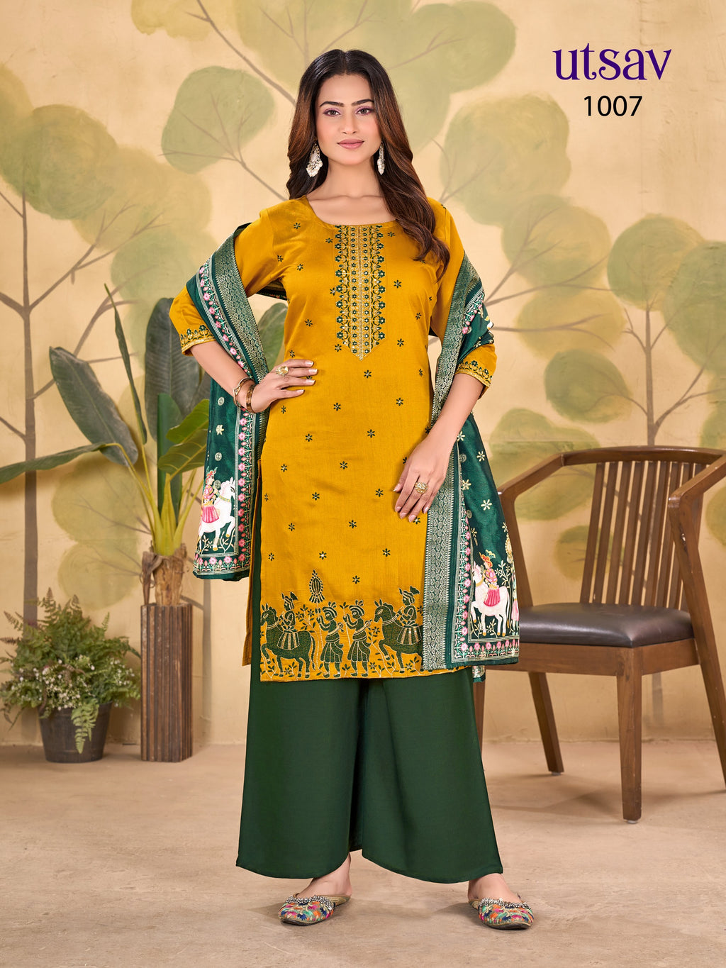 Royal Designer Embroidered Suit Set with Premium Weaving Dupatta (Kurti + Palazzo + Dupatta)