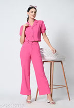 Premium Short-Sleeve Collared Co-ord Style Jumpsuit for Women | Elegant Western Wear for Office & Casual Outings