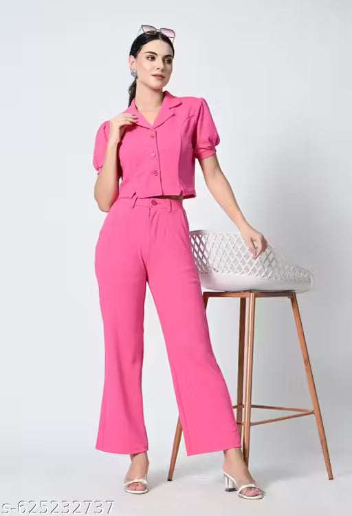 Premium Short-Sleeve Collared Co-ord Style Jumpsuit for Women | Elegant Western Wear for Office & Casual Outings