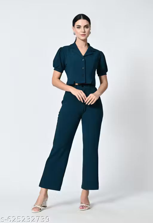 Premium Short-Sleeve Collared Co-ord Style Jumpsuit for Women | Elegant Western Wear for Office & Casual Outings