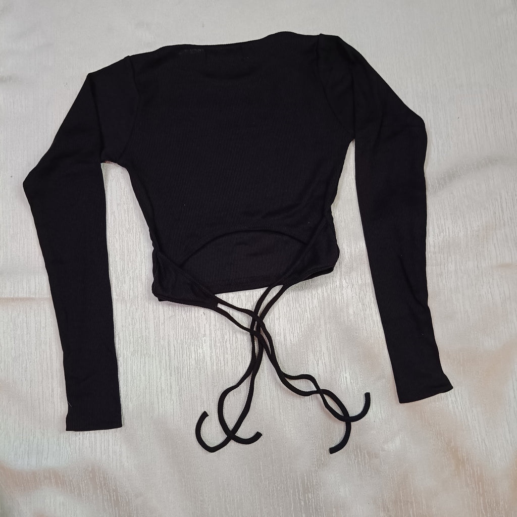 Ribbed Wrap-Tie Back Crop Top for Women – Chic, Stretchy & Ultra-Trendy Fit