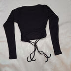 Ribbed Wrap-Tie Back Crop Top for Women – Chic, Stretchy & Ultra-Trendy Fit