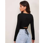 Ribbed Wrap-Tie Back Crop Top for Women – Chic, Stretchy & Ultra-Trendy Fit