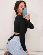 Ribbed Wrap-Tie Back Crop Top for Women – Chic, Stretchy & Ultra-Trendy Fit