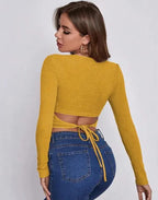 Ribbed Wrap-Tie Back Crop Top for Women – Chic, Stretchy & Ultra-Trendy Fit