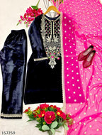 Luxury Velvet Embroidered Suit Set with Heavy Dupatta – Premium Winter Wedding Collection