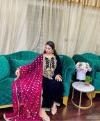 Luxury Velvet Embroidered Suit Set with Heavy Dupatta – Premium Winter Wedding Collection