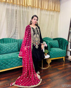 Luxury Velvet Embroidered Suit Set with Heavy Dupatta – Premium Winter Wedding Collection