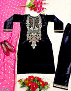 Luxury Velvet Embroidered Suit Set with Heavy Dupatta – Premium Winter Wedding Collection