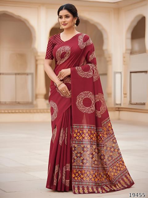 Premium Handblock Heritage Mul Cotton Saree – With Designer Blouse Piece