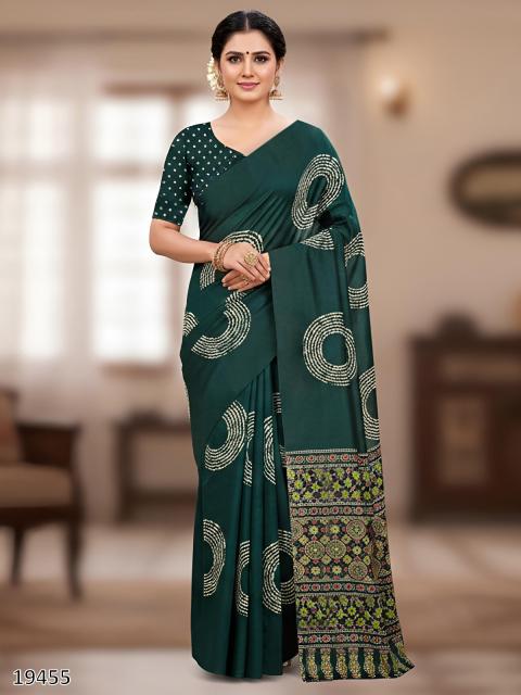 Premium Handblock Heritage Mul Cotton Saree – With Designer Blouse Piece