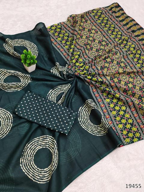 Premium Handblock Heritage Mul Cotton Saree – With Designer Blouse Piece