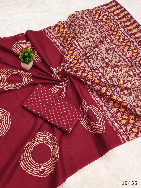 Premium Handblock Heritage Mul Cotton Saree – With Designer Blouse Piece