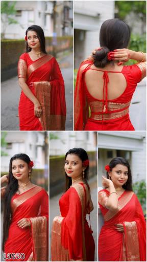 Premium Kanjivaram Silk Saree With Grand Zari Border & Designer Blouse