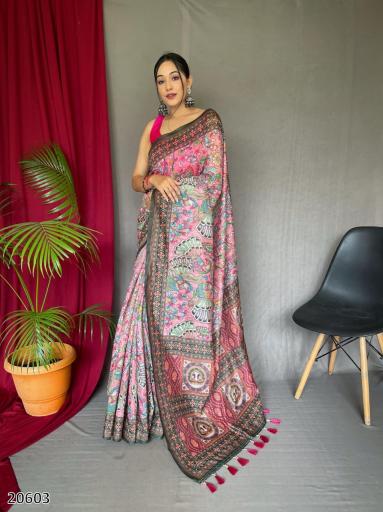 Premium Kalamkari Pattern Malai Cotton Saree – Elegant Designer Look for Women
