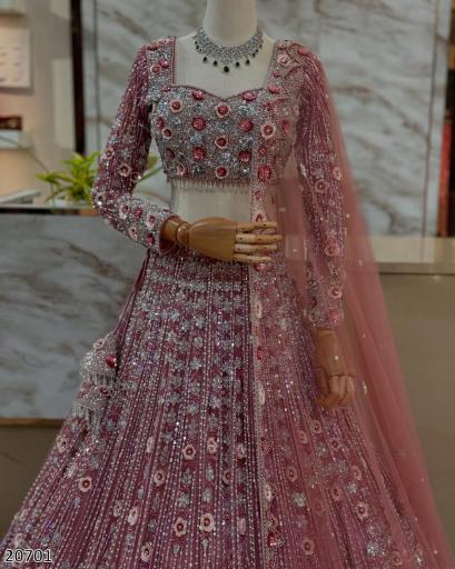 Royal Bridal Net Embroidered Lehenga Choli with Dupatta