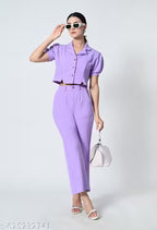 Premium Short-Sleeve Collared Co-ord Style Jumpsuit for Women | Elegant Western Wear for Office & Casual Outings