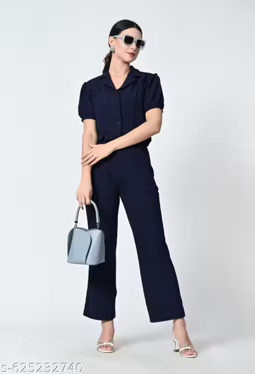 Premium Short-Sleeve Collared Co-ord Style Jumpsuit for Women | Elegant Western Wear for Office & Casual Outings