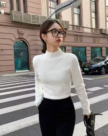 Premium Cotton Ribbed High-Neck Bodyfit Top for Women