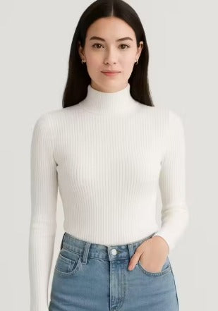 Premium Cotton Ribbed High-Neck Bodyfit Top for Women