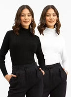 Premium Cotton Ribbed High-Neck Bodyfit Top for Women