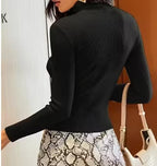 Premium Cotton Ribbed High-Neck Bodyfit Top for Women