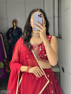 Diwali Special: Heavy Georgette Classical Rani & Marron Embroidered Lehenga – Fully Stitched | 25% OFF