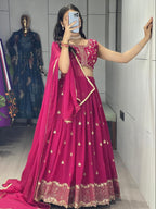 Diwali Special: Heavy Georgette Classical Rani & Marron Embroidered Lehenga – Fully Stitched | 25% OFF