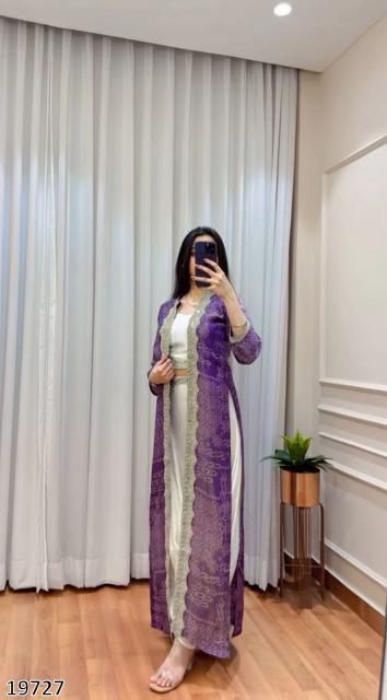 Diwali Drape – Designer Chinon Crop Top, Fusion Drape Skirt & Long Jacket Set