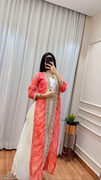 Diwali Drape – Designer Chinon Crop Top, Fusion Drape Skirt & Long Jacket Set