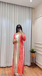 Diwali Drape – Designer Chinon Crop Top, Fusion Drape Skirt & Long Jacket Set