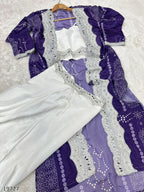 Diwali Drape – Designer Chinon Crop Top, Fusion Drape Skirt & Long Jacket Set