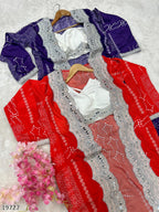 Diwali Drape – Designer Chinon Crop Top, Fusion Drape Skirt & Long Jacket Set