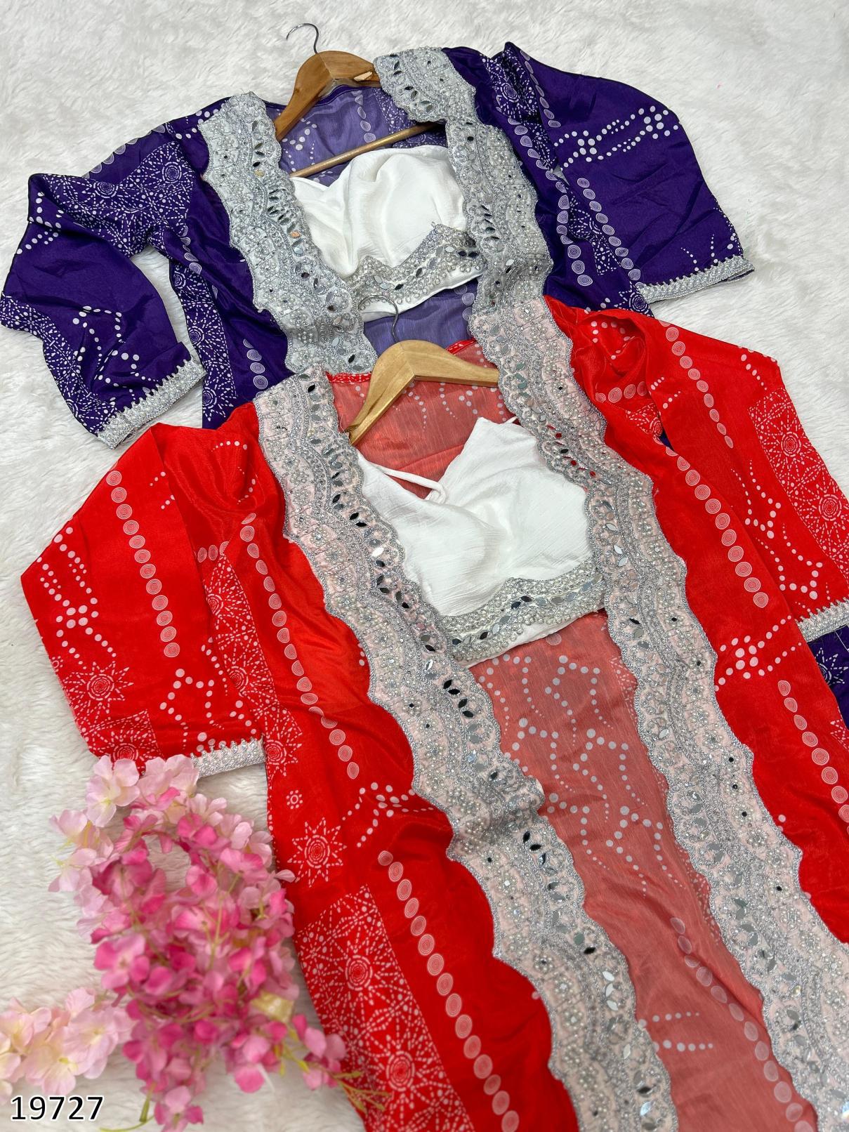 Diwali Drape – Designer Chinon Crop Top, Fusion Drape Skirt & Long Jacket Set