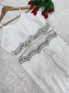 Diwali Drape – Designer Chinon Crop Top, Fusion Drape Skirt & Long Jacket Set